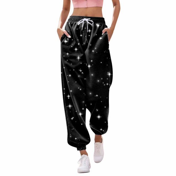 Gibobby Pantalones para mujer deportivos Pantalones de chándal con estampado inferior para mujer Bolsillos Cintura alta Deportivo Gimnasio Ajuste(Negro,G)