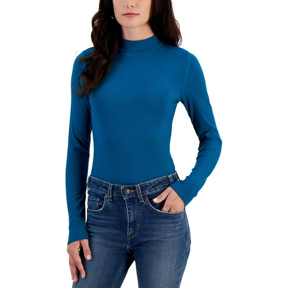 Self Esteem Womens Juniors Ribbed Long Sleeves Bodysuit