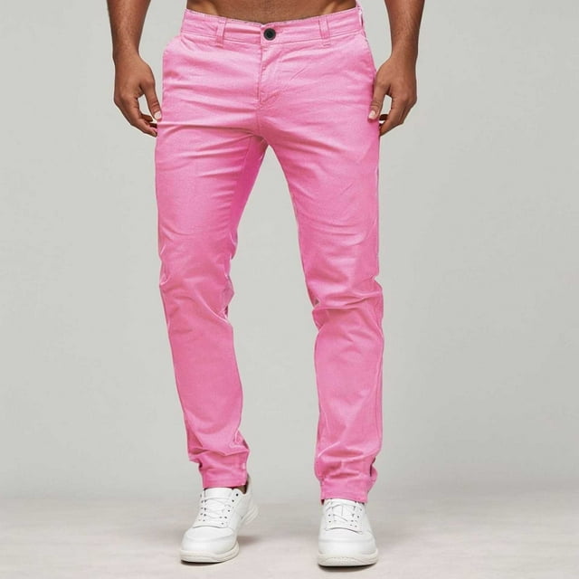 Ediodpoh Pantalon Taille Fine Complet pour Homme Décontracté Uni Mi-Poches Longueur Mode Pantalon pour Homme Rose m