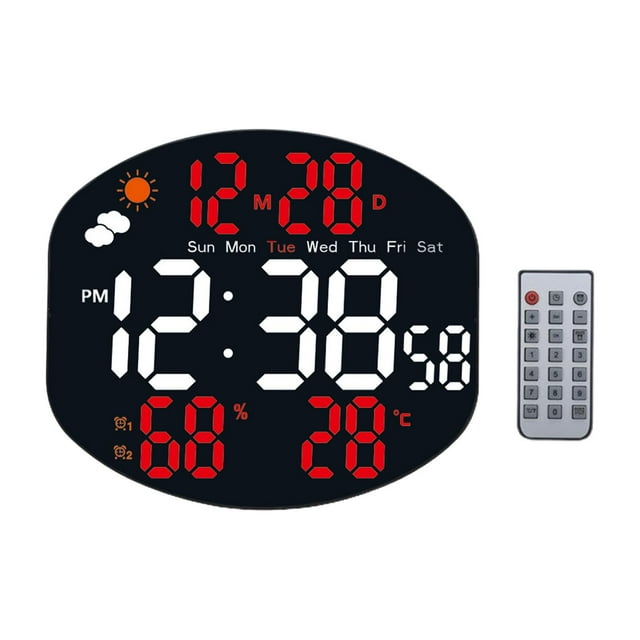 Reloj de pared digital con alarma y temporizador, multifuncional, decorativo, moderno, con controlador, para escritorio, oficina, mesita de noche, Rojo