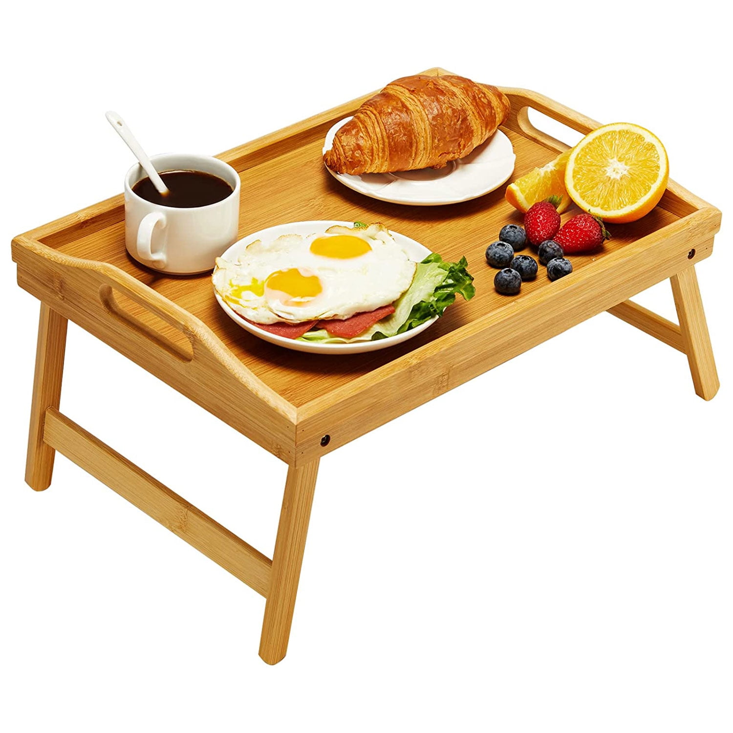 Bamboo Bed Tray Table Foldable Breakfast Tray with Handle Serving Tray
