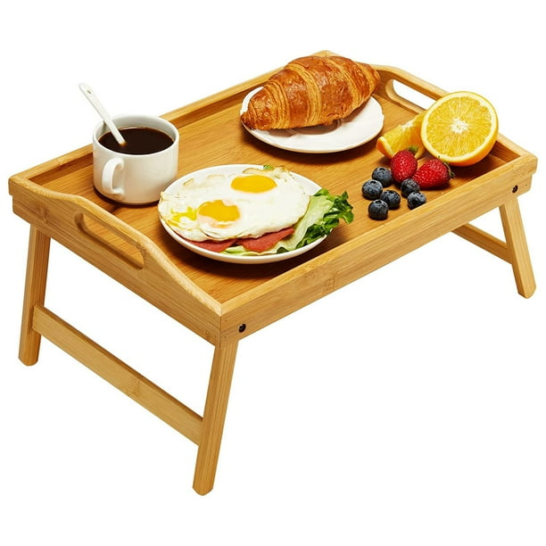 Bamboo Bed Tray Table Foldable Breakfast Tray with Handle Serving Tray