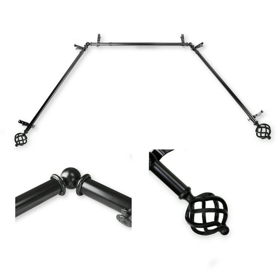 Domovina Curve 13/16" Bay Window Single Curtain Rod-Color:Black