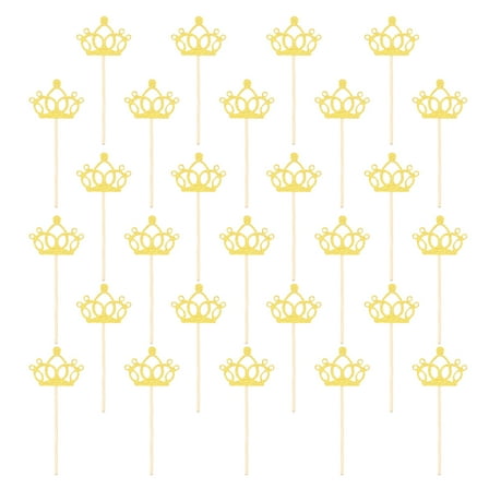 Uxcell 48 Pcs Crown Cupcake Toppers, Glitter Cupcake Picks with Glue Points, Cake Decorations for Wedding Birthday Theme Party Supplies, Golden