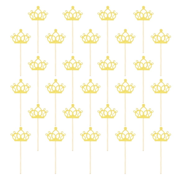 Uxcell 48 Pcs Crown Cupcake Toppers, Glitter Cupcake Picks with Glue Points, Cake Decorations for Wedding Birthday Theme Party Supplies, Golden
