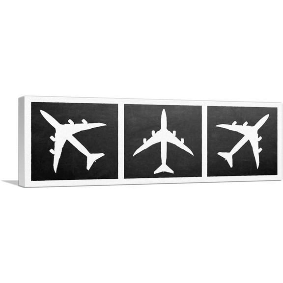 ARTCANVAS Mid-Century Modern Black Planes Top View Canvas Art Print - Size: 36" x 12" (0.75" Deep)