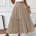 thumbnail image 5 of larppty Women's Summer Boho Skirt - High-Waist Ruffled Layered Floral Maxi Dress with Elastic Waist（Khaki， L）, 5 of 9