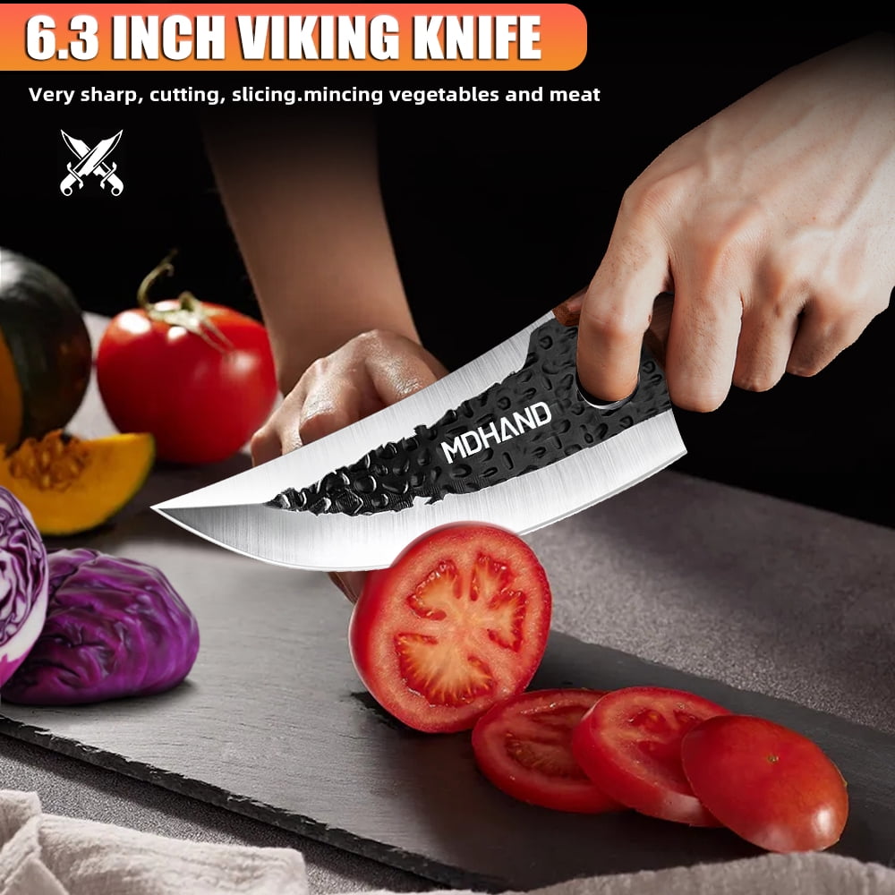 MDHAND Hand Forged Chef Knife Set 4 Piece Serbian Kitchen Cleaver High Carbon Steel Wood Handle Gift Box
