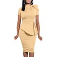 thumbnail image 1 of HAHDAXIA Femmes Mode Peplum Bodycon Manches Courtes Arc Club Volants Crayon Partie Robe, 1 of 4