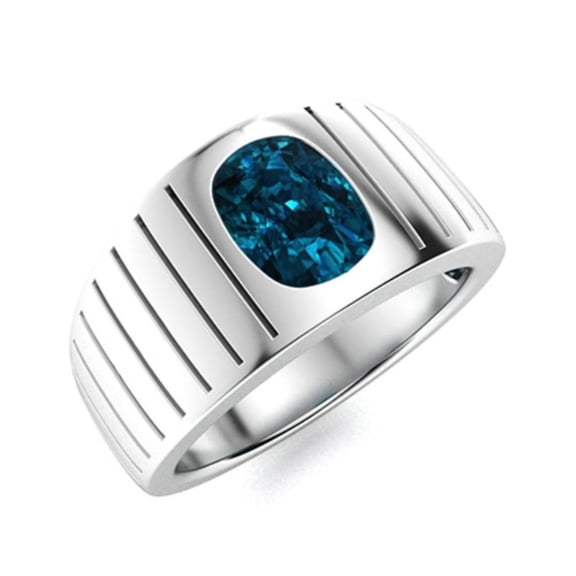 Blue Topaz Mens Ring: Handmade Sterling Silver Art Deco Ring