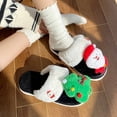 thumbnail image 2 of Christmas Slippers Adult Cute Christmas Themed Home Slippers Soft Comfy Indoor Outdoor Warm Winter Shoes Women's Men's Fashion Footwear #09 Black & Size 6.5, 2 of 7