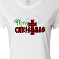 thumbnail image 4 of Inktastic Merry Christmas Buffalo Plaid Cross with Snowflakes Women's T-Shirt, 4 of 5