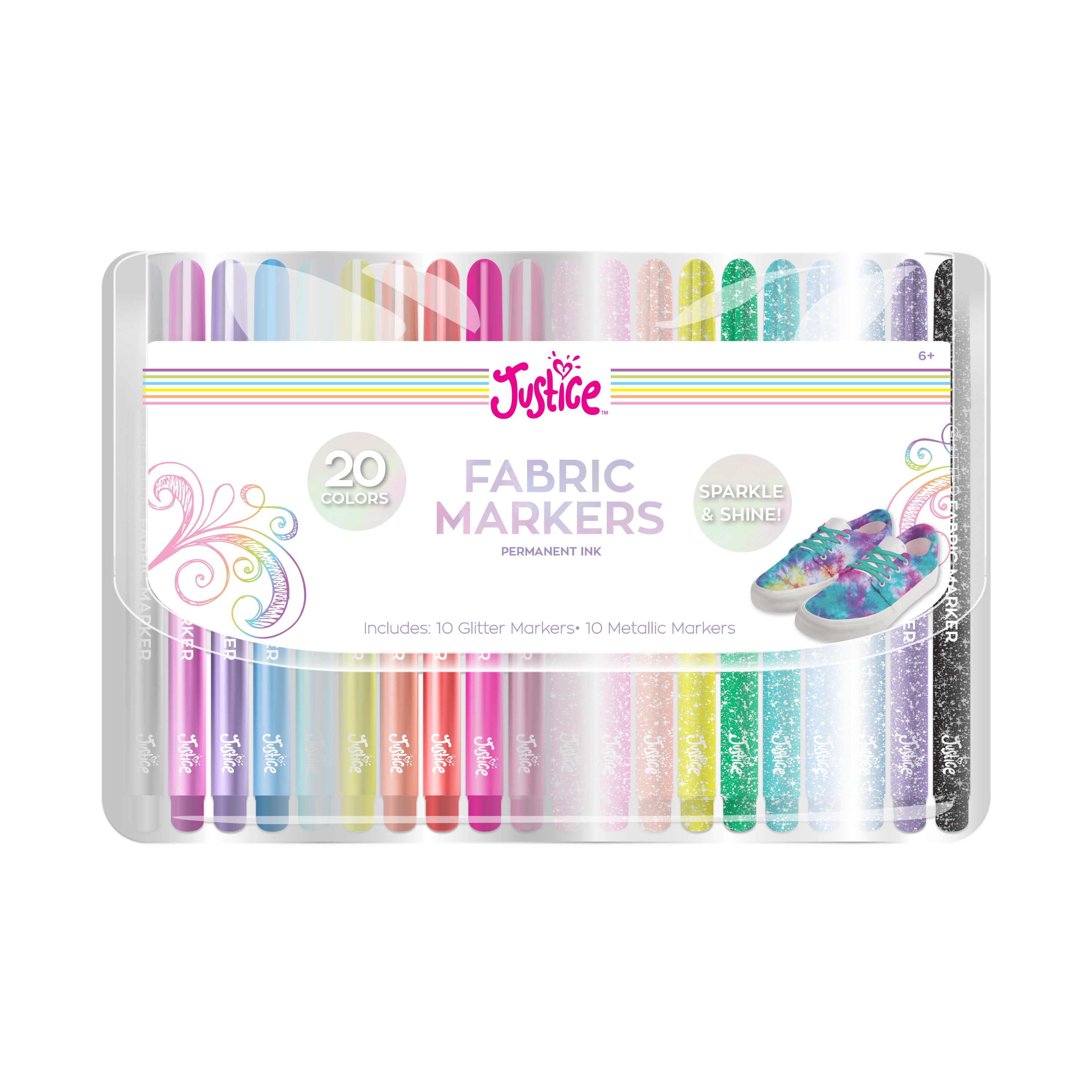 Justice Bright and Metallic Permanent Fabric Markers, 20 Count