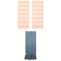 Unique Bargains 3 Pack Striped and Solid Absorbent Soft Cotton Hand Towel for Bathroom Blue/Orange 14" x 30"/13" x 29"
