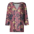 thumbnail image 5 of CYMMPU 3/4 Sleeve V Neck Blouses for Women Dressy Casual Fall Trendy Shirts Loose Fit Spring Tops Floral Printed Tunic Tops Business Elegant Work Tops T-Shirts Multicolor XXL, 5 of 5