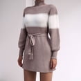 thumbnail image 2 of Knit Dress, Long Sleeve High Neck Fashionable Stylish Color Block Short Knit Dress  For Office ANGGREK Albaricoque S, 2 of 6