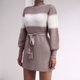thumbnail image 5 of Short Knit Dress Stitching High Neck Knit Dress Long Sleeve Fashionable Color Block Stylish for Office ANGGREK Otros, 5 of 6