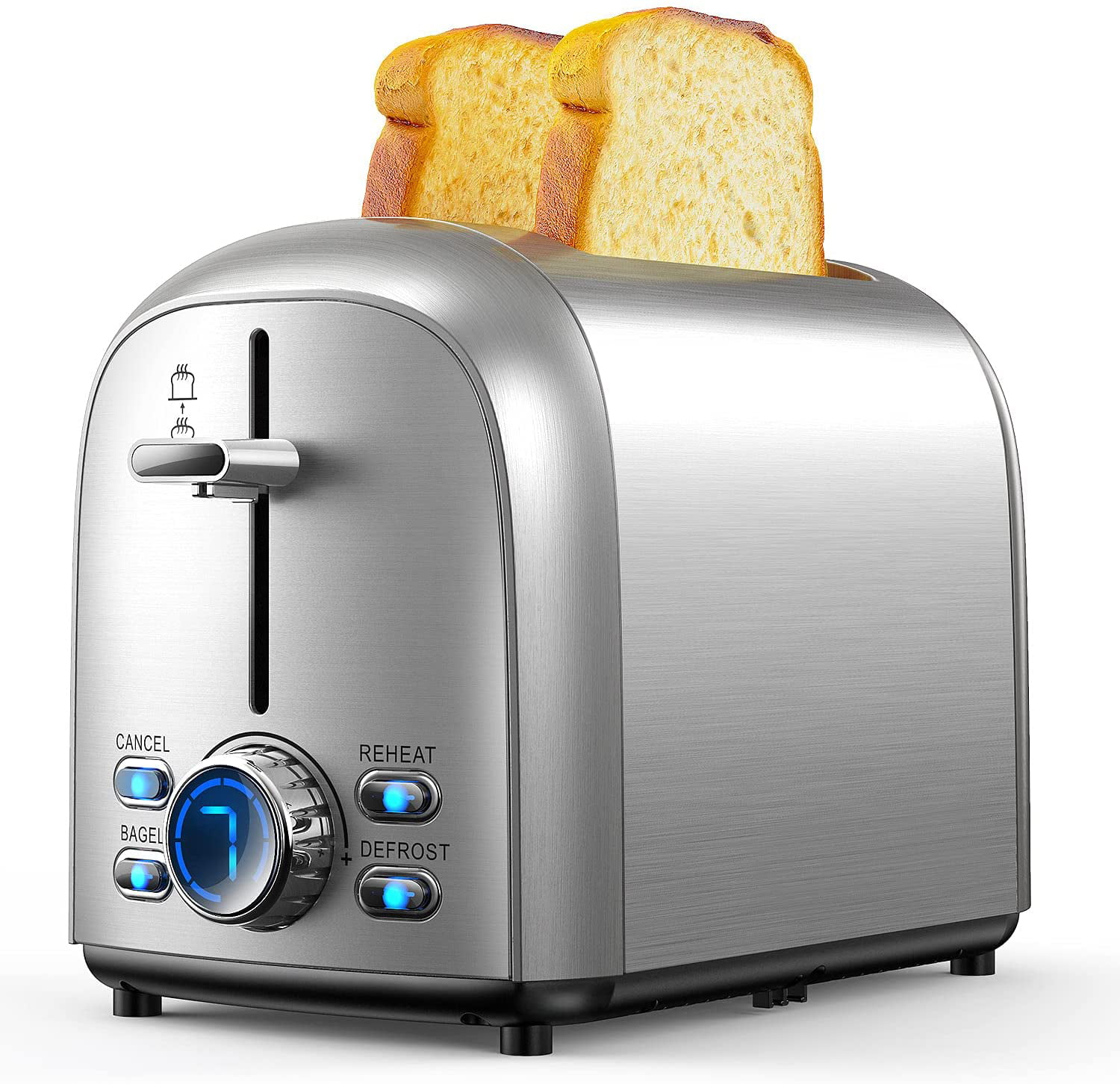 Classic Functions Toast Hand-Cut Bread Toaster 2 Slice Stainless Steel 2 Slots Toaster for Bangel 7 browning levels 