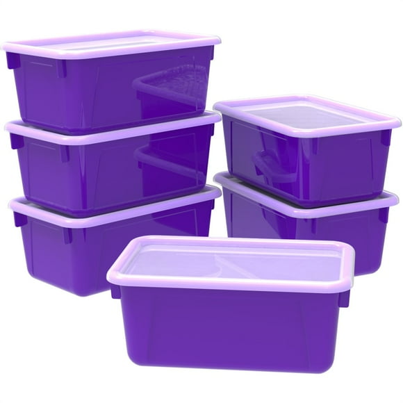 STOREX Small Cubby Bin, with Cover, Classroom Purple (Case of 5)
