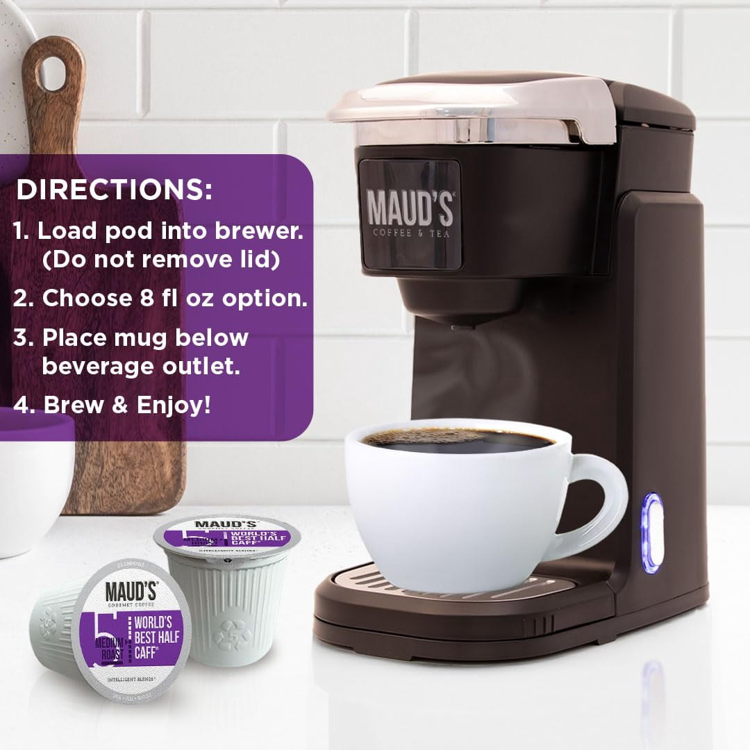 Maud's Half Caff Coffee Pods, 50ct, Medium Roast Coffee in Single Serve Pods – 100% Arabica Coffee, Compatible with Keurig K Cups Maker