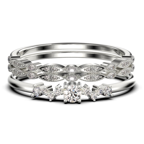 ZigZag Style 1.60 Carat Round Cut Diamond Moissanite Unique Style Engagement Ring, Slim Ring, Wedding Ring in 925 Sterling Silver With 18k White Gold Plating, Trio Set, Matching Band