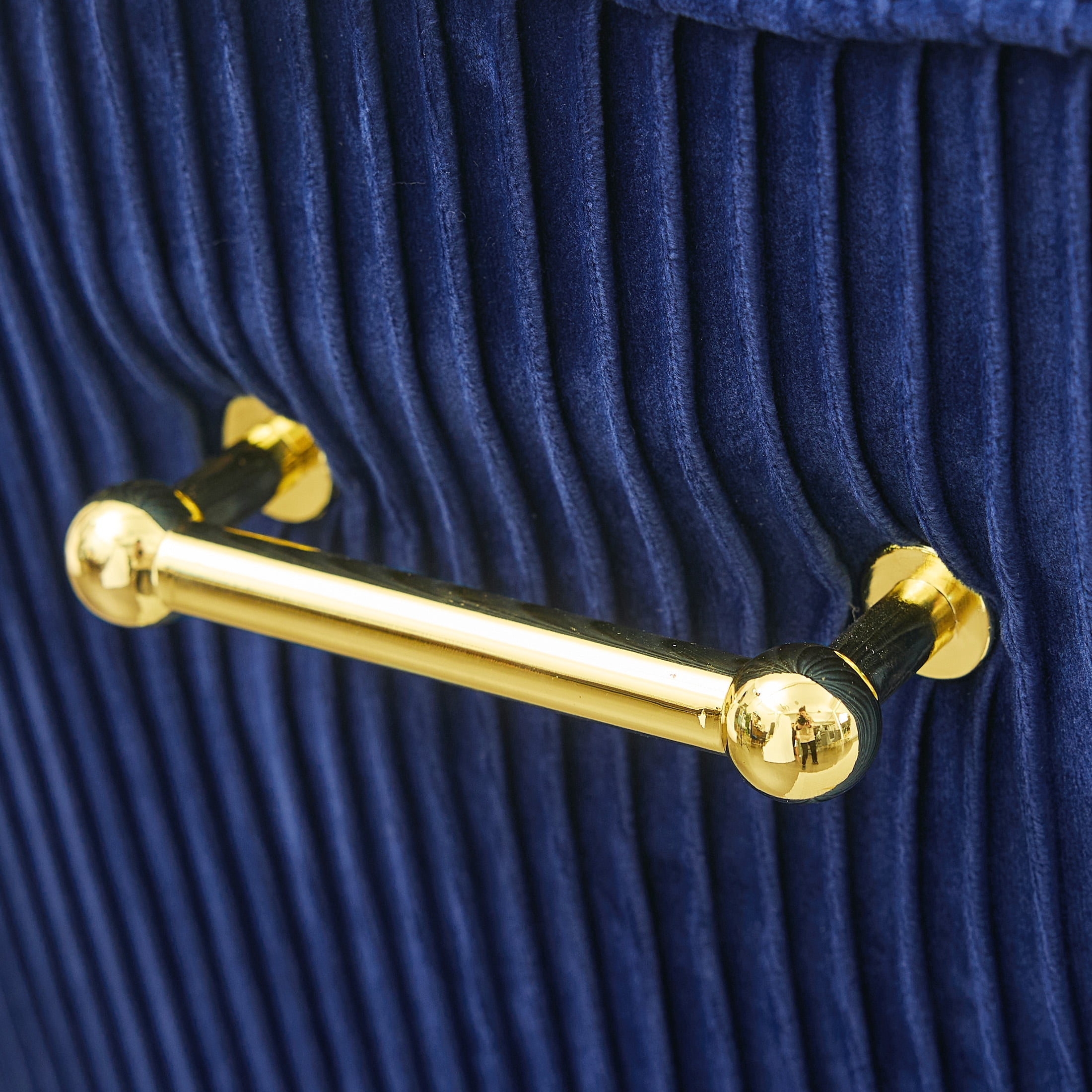 Velvet Dining Chairs Set of 2 with Gold Legs, Upholstered Accent Chairs, Pleated Back & Gold Pull Handle, Mid-Century Modern for Dining Room, Kitchen, Living Room, Blue
