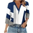 thumbnail image 1 of Hvobtty Chemise Décontractée à Manches 3/4 pour Femmes, T-shirt à Col en V avec Revers et Manches 3/4 pour Femmes, 1 of 4