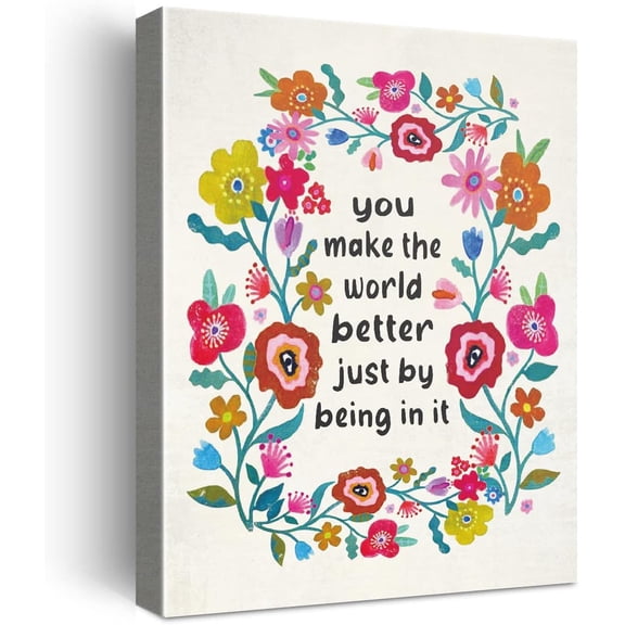 Inspirational Motto Framed Canvas Wall Art Gifts for Women Girls Friends Sister,Motivational Canvas Prints Framed Wall Art for Home bedroom Living Room Wall Decor-You Make The World Better