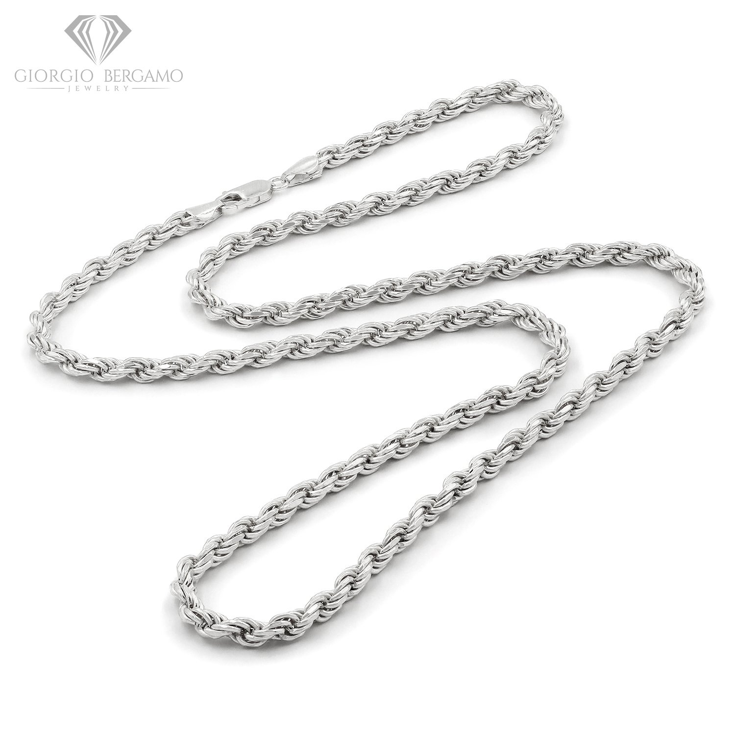 925 Italian Sterling Silver 5mm Solid Rope Diamond Cut Chain, FREE Microfiber Cloth, ITProLux Link Mens Womens Necklace, Giorgio Bergamo