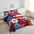 thumbnail image 3 of Independence Day Comforter Set King Size,American Flag Freedom Theme Red Blue Bedding Set 3 Pcs for Adults,Red Bowknot Romantic Daisy Roses Flowers Down Comforter,2 Pillowcases, 3 of 6