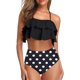 thumbnail image 1 of Tempt Me Trajes de baño de dos piezas para mujer, bikini de cintura alta, con volantes y control de barriga, trajes de baño halter, 1 of 4