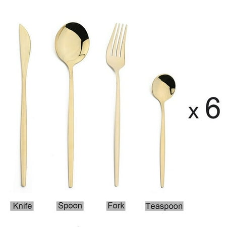 

dosili 24Pcs Stainless Steel Cutlery Set Kitchen Utensil Knife Fork Spoon Set Luxury Dinnerware Set Dinner Wedding Mirror Black Cutlery