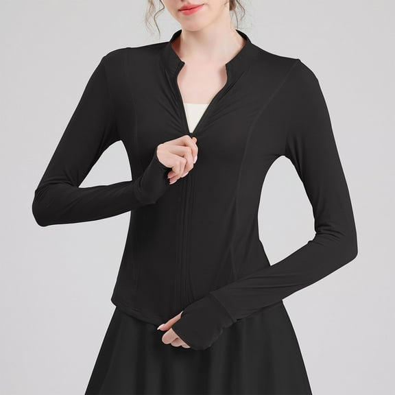 FALL SHIRTS FOR WOMEN 2024 IHengLiXing Women's Autumn-Winter Casual Solid Color Long Sleeve Zippered Collar-High Slim Fit Sports Top Sporty Womens Sweatshirts Clearance under $10 Black S