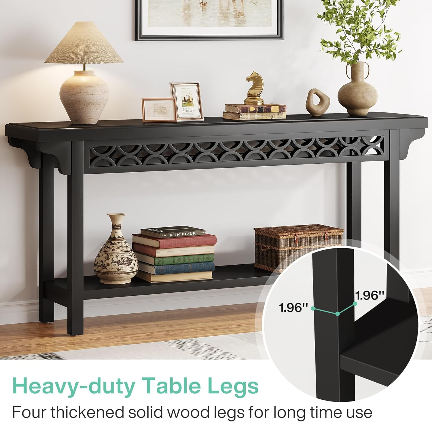 Tribesigns 70.8-Inch Solid Wood Long Console Table, Farmhouse Entryway Table with Storage, Narrow Sofa Table for Living Room Entryway Hallway (Black)