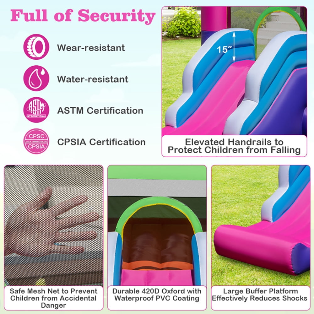 Aimee Lii Inflatable Bounce Castle with Canopy Shade Cover and Slide, Playhouse for Kids Outdoor