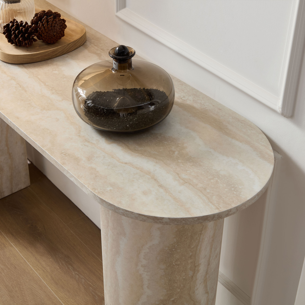 55Inch Faux Marble Console Table for Entryway, Curved Console Table with Sturdy Base, Minimalist Display Tables for Living Room, Entrance, Office, Apartment, Marble