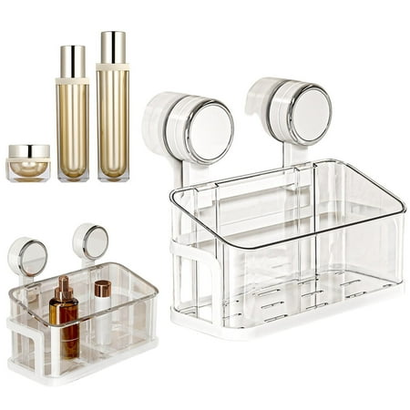 No Drill Suction Cup Shower Shelf with Drain Holes Large Capacity Removable Hanging Storage Basket for Bathroom and Shower Wall Organization (Clear) No Drill Suction Cup Shower Shelf with Drain Holes Large Capacity Removable Hanging Storage Basket for Bathroom and Shower Wall Organization (Clear)