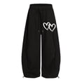 thumbnail image 3 of lnmuld Girls Wide Leg Sweatpants with Heart Graphic and Pockets Black,5-6 Years, 3 of 5