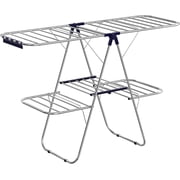 Clothes Drying Rack Foldable with Height-Adjustable Wings 33 Drying Rails Sock Clips Silver and Blue