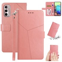 SaniMore PU Leather Wallet Case for Motorola Moto G 5G (6.6" 2024), Shockproof Buffer Wrist Strap[Romoveable] Kickstand Card Slots Cash Pocket Anti-scratch Full-protective Shell, Rosegold