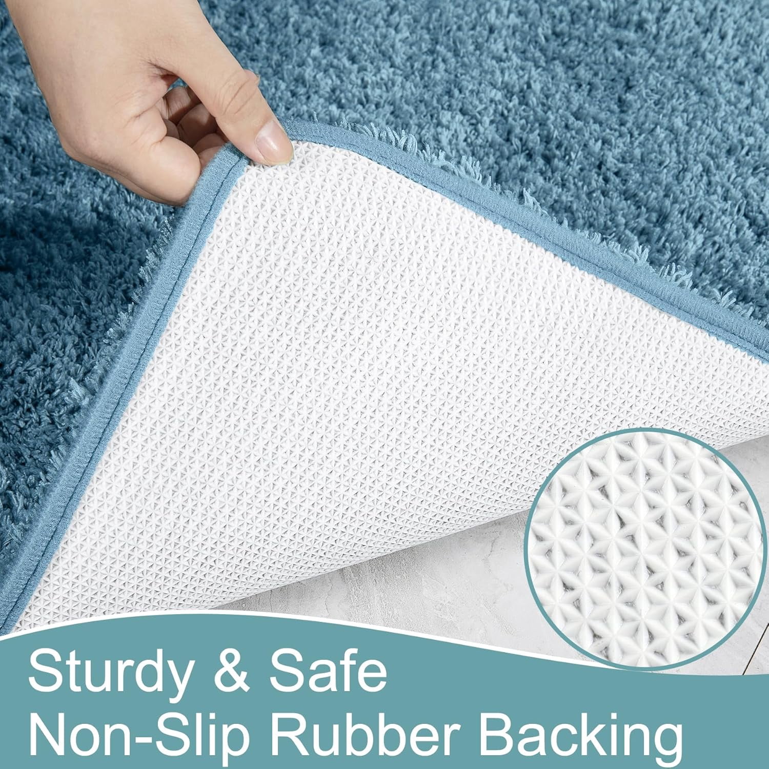 Luxury Long Bathroom Runner Rug, 24x72 Inch Thick Soft and Absorbent Non Slip Bath Mat, Rubber Backing Quick Dry Rugs Carpets, Machine Washable Plush Mats for Shower Floor, Little Blue