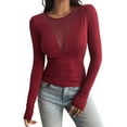thumbnail image 2 of Camisas Ajustadas de Larga de con Cuello en V Profundo para Mujer, Moda Y2K 2025 Vino Tinto S, 2 of 10