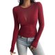 thumbnail image 2 of Camisas Ajustadas de Larga de con Cuello en V Profundo para Mujer, Moda Y2K 2025 Vino Tinto S, 2 of 10