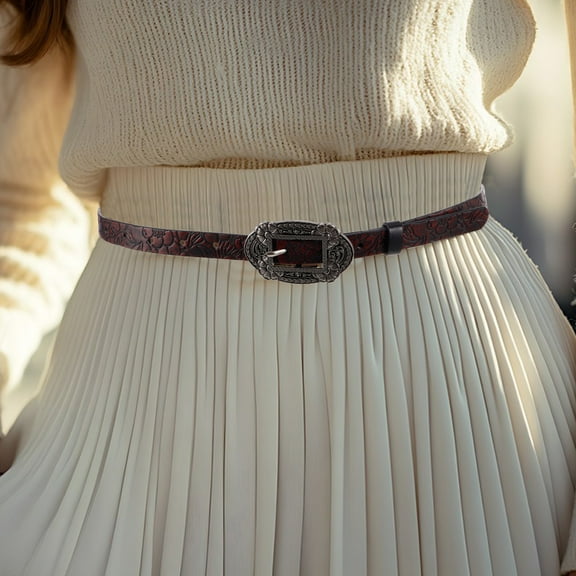 PBPBOX 1Set Country Belt for Women with Engraved Design Alloy Buckle Vintage Style for Jeans Pairing