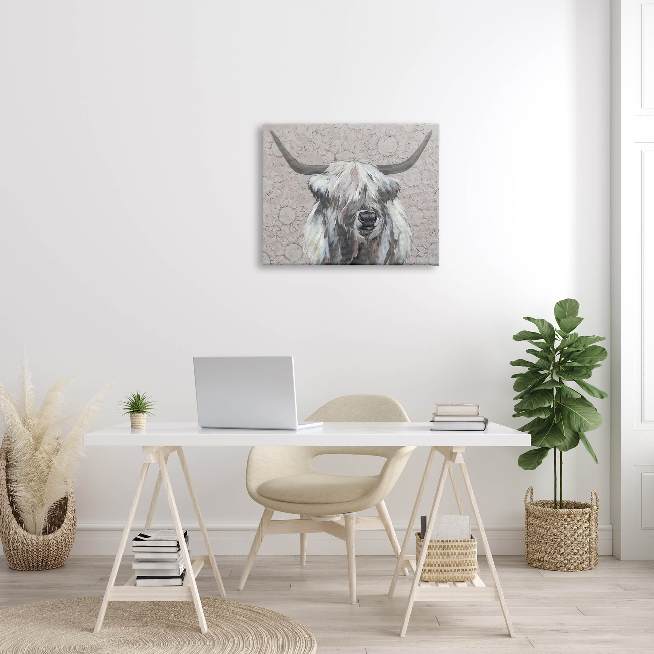 Stupell Industries Gazing Highland Cattle Sunflower Pattern Painting Gallery Wrapped Canvas Print Wall Art, Design by Michele Norman