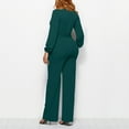 thumbnail image 5 of Jumpsuit Women Casual Jumpsuits Loose Fit Belted Dressy Long Sleeve Crewneck Autumn Jumpsuit Long Wide Legs Formal Rompers,Green Women'S Polyester Jumpsuit L, 5 of 7