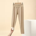 thumbnail image 4 of Fiaer Womens Leggings Lined Thermal Pants Oversized Warm High Waisted Thickened Stretch Comfort Trousers Khaki L, 4 of 5
