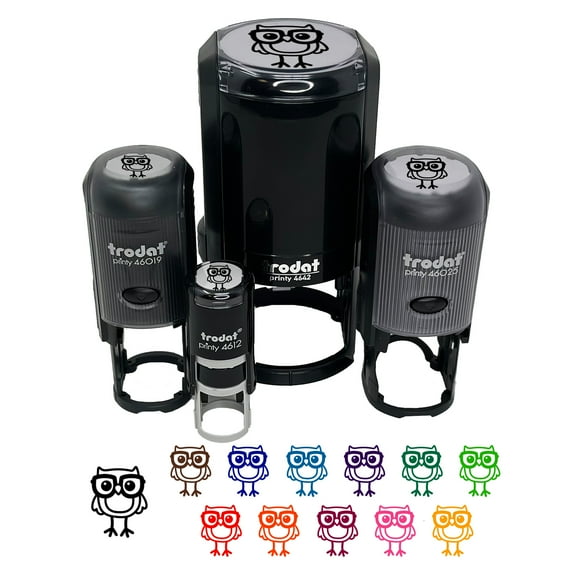 Owl Smart with Glasses Self-Inking Rubber Stamp Ink Stamper - Black Ink - Mini 1/2 Inch