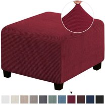 Square Ottoman Covers Slipcover Stretch Comfortable Jacquard Fabric with Elastic Bottom Form Fit Furniture Protector for Footrest Pouffe Foot Stool Storage, Removable Washable Spandex
