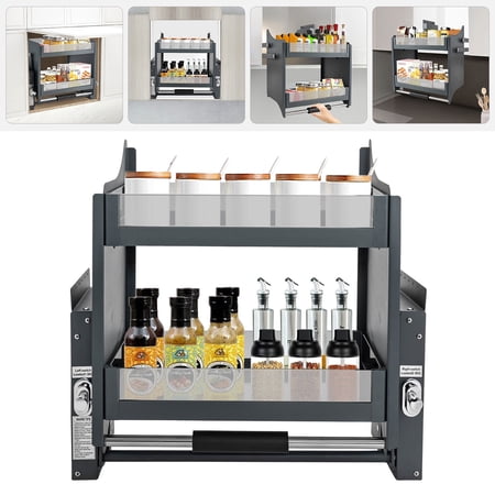 Miumaeov Pull Down Shelf Kitchen Wall Cabinet Storage Organizer 2-Tier Pull-Down Shelving System High Cabinet (24inch Cabinet)